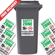 Safety Zone 30 mph Speed Reduction Wheelie Bin Stickers